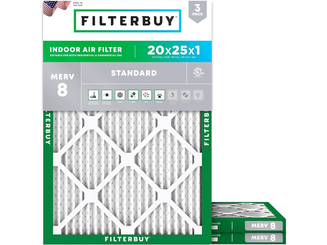 Pacote com 3 Filtros de Ar Plissados Merv 8 para Caldeiras Hvac SFUSHOS (20 X 25 X 1, Prateados)