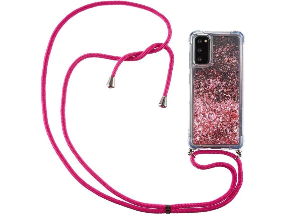 Capa Com Cordão Para Samsung Galaxy S20, Com Alça De Pescoço, Com Glitter, Transparente Elysve