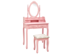 Vidaxl Conj. Toucador Com Banco 75x69x140 Cm Madeira Paulownia Rosa