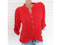 2026 blusa de Linho para Mulher com Manga Enrolável e Bordo Assimétrico