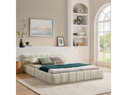 Cama Casal Chenille 140x200 Madeira Eucalipto Ferro Bege