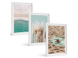 Conjunto De Pinturas Ondas Da Praia, Chapéu De Grama Espelharte (3 Peças 40x60 Cm)