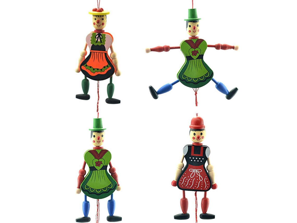 Primerox 4pcs Brinquedos Marionete com Corda Boneca de Madeira Divertida Decoração Suspensa