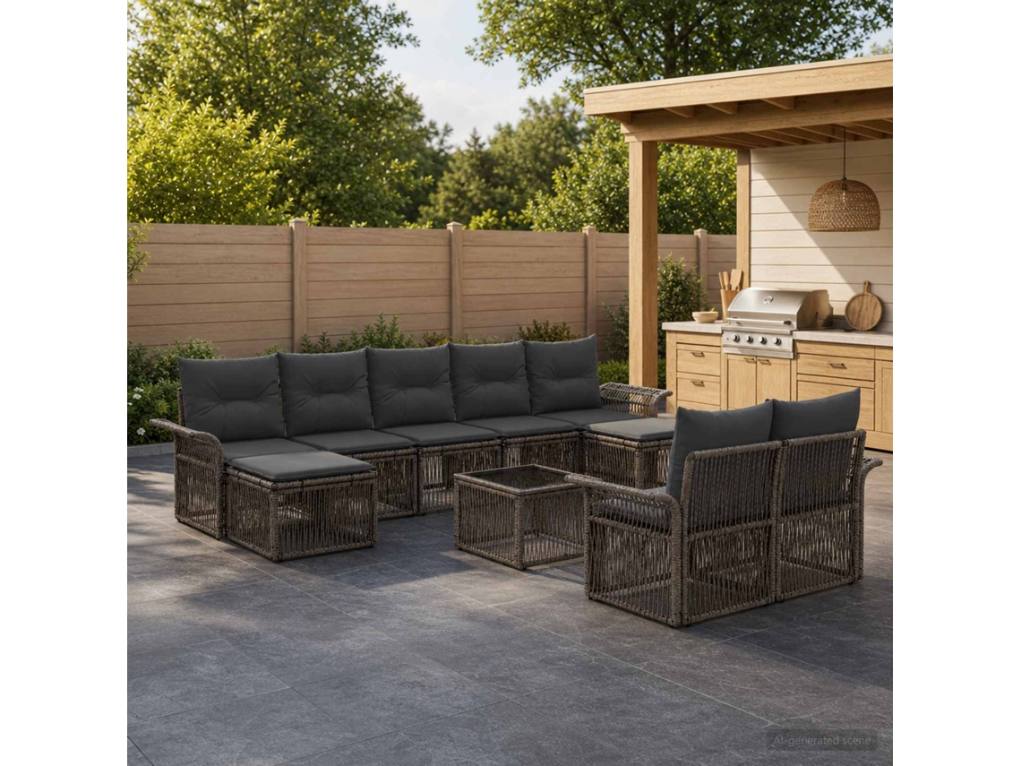 Vidaxl Conjunto De Sofá De Jardim 10 Unid. Cinzento Vime Pe