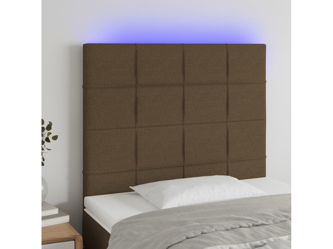 Vidaxl Cabeceira De Cama C/ Luzes Led Tecido 100x5x118/128cm Castanho