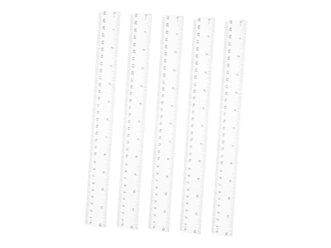 Conjunto de 5 peças de ferramentas de medição multifuncionais em plástico transparente Sewacc para estudantes, mesas e uso geral.
