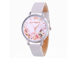Relógio de Pulso Feminino de Quartzo com Pulseira de Couro Pu Esfera Redonda Simples Branco