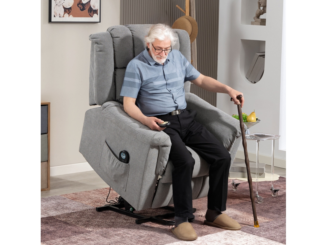 Cadeira Powerlift Com Massagem, Aquecimento, Apoio Para Os Pés E Bolso Na Cor Cinza Escuro
