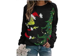 Moletom Natal feminino com estampa do Grinch, manga longa, gola redonda, estilo casual, modelagem solta, tamanho 2XL, cor preta.