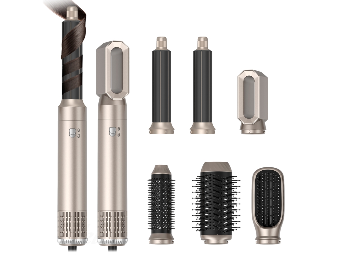 Kit Secador Escova 6 em 1 6000rpm,enrolador Automático, Alisa e Dá Volume, 3 Temperaturas Dourado HEXINYIGJLY