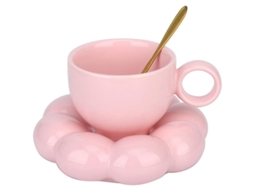 Xícara de café Rebe de cerâmica com pires, estampa de girassol, 192 ml, presente ideal para mulheres (rosa)