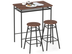 Mesa alta de cozinha industrial com 2 bancos, estante aberta e apoio para os pés, espaço compacto BTFORUS