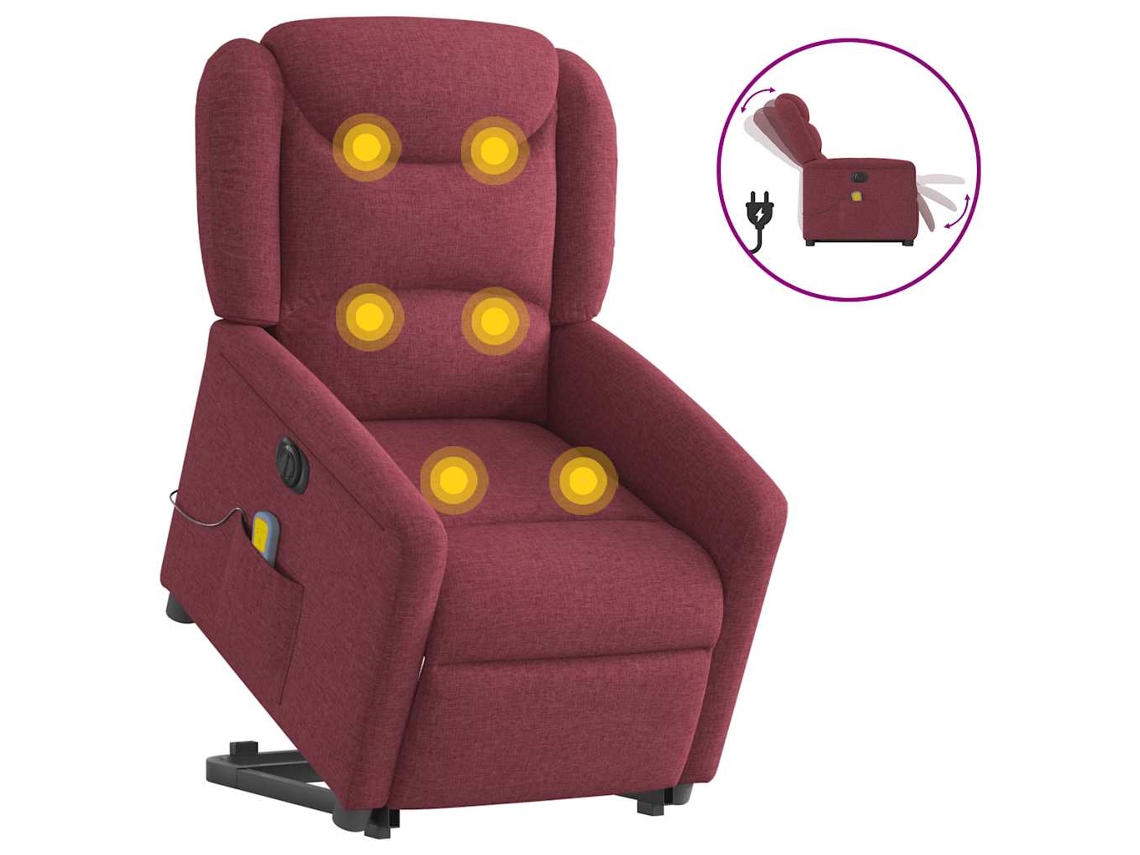 Vidaxl Poltrona Elevatória De Massagens Elétrica Tecido Vermelho Tinto