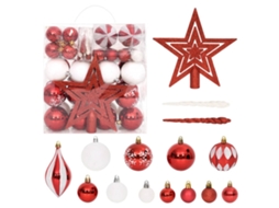 Vidaxl 64 Pcs Conjunto De Enfeites De Natal Rosa/vermelho/branco