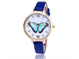 Relógio de Pulso Feminino Vansvar Slim com Cinta Pu e Mostrador Borboleta Azul