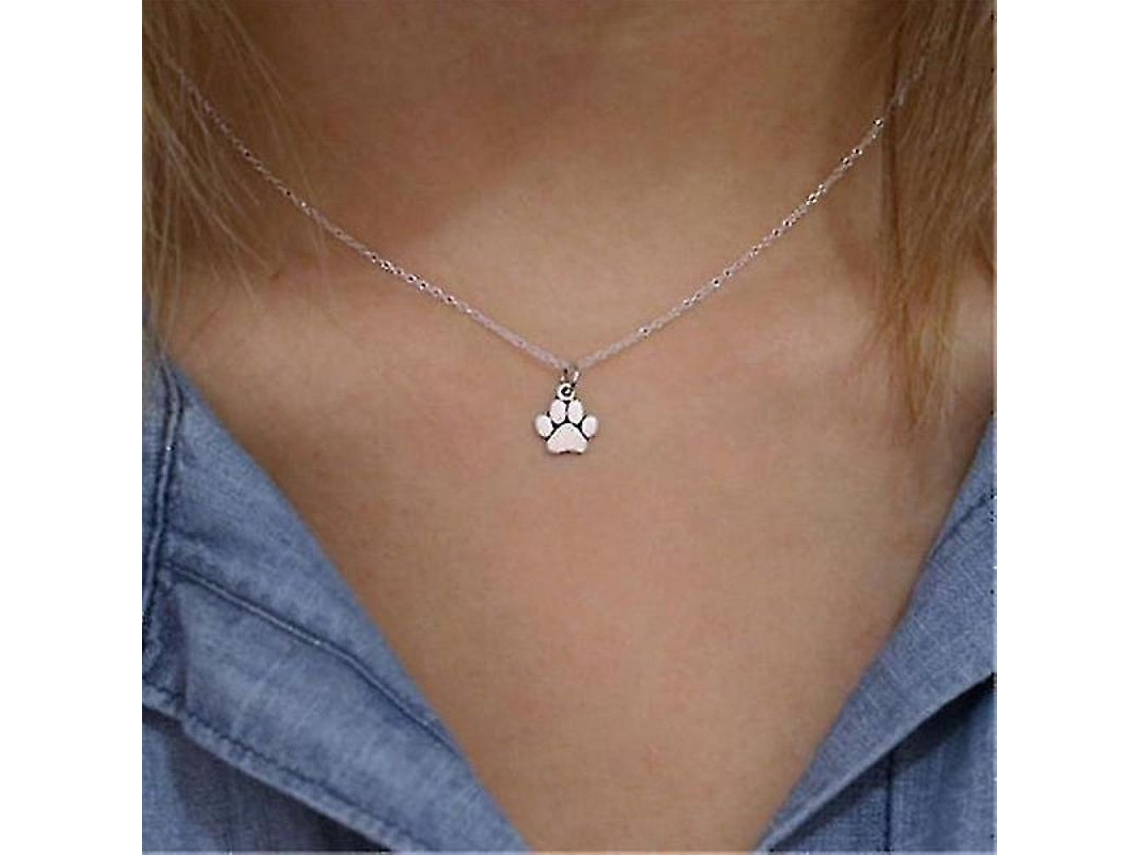2026 collar de Huella de Gato em Prata com Caixa de Presente Heh