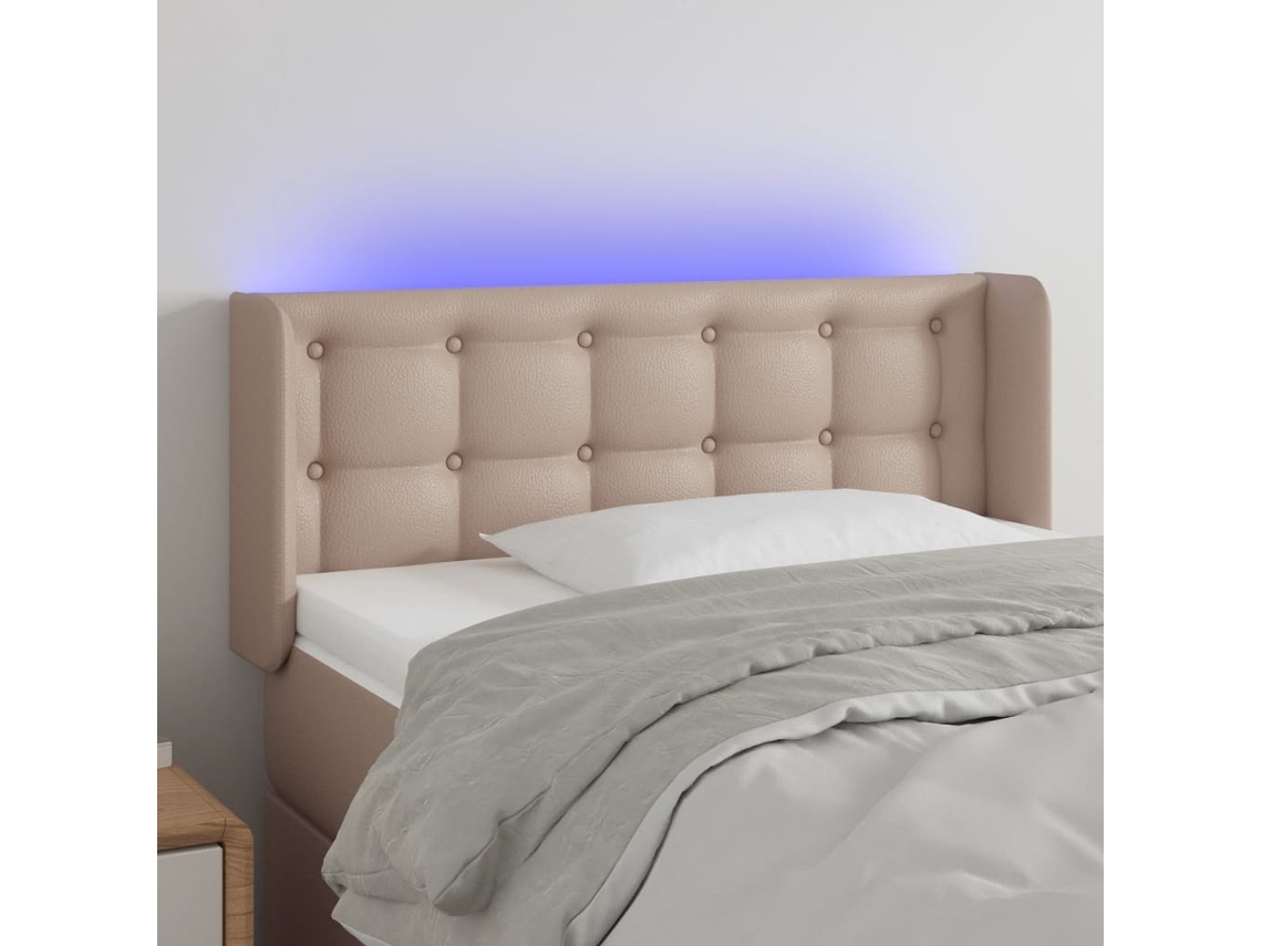 Vidaxl Cabeceira Cama Led Couro Artificial 103x16x78/88 Cm Cappuccino