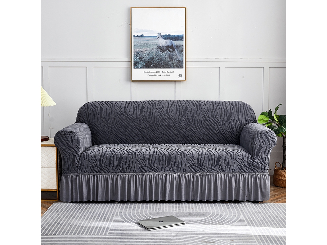 Capa De Sofá Elástica Com Bainha Plissada Para Sofá 2 Lugares 145-185cm Cinza Panoona