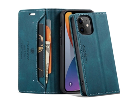 Capa Bloqueio Rfid Para Iphone 12 Autspace Pele Sintética Azul
