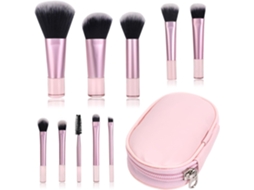 Conjunto 10 Mini Escovas Maquilhagem Rosa com Bolsa Pu, Portátil para Viagem/campismo ZYBLSSBB