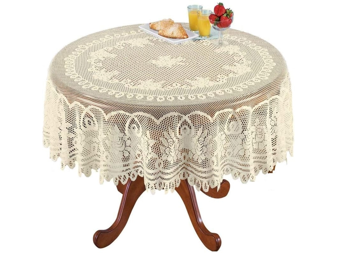 Toalha De Mesa Redonda Renda Bege Jacquard Lavável 70 Polegadas Para Mesa De Jantar