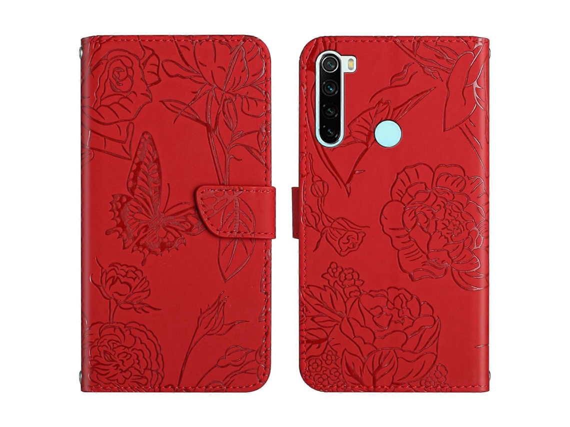 Capa De Celular Em Couro Sintético Com Textura De Borboleta E Peônia Para Xiaomi Redmi Note 8.