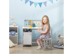 Mesa e Cadeira Infantil em Madeira Cinza 90x45x85cm com Quadro Branco, Conjunto de Estudo | S/MARCA