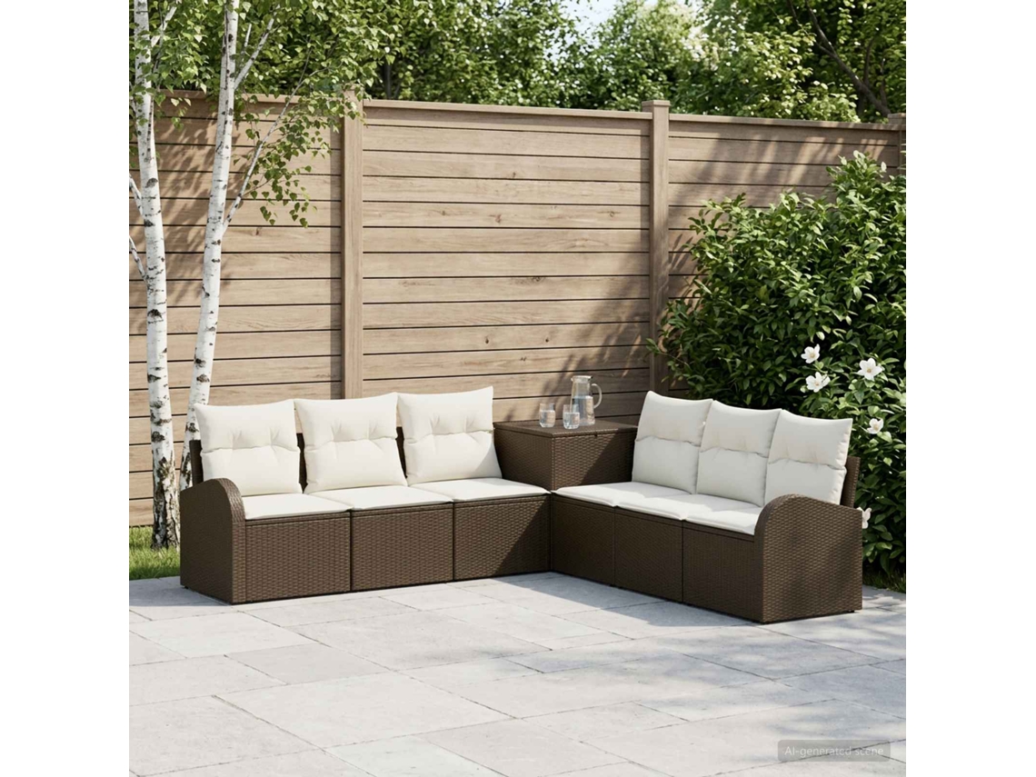 Vidaxl Conjunto De Sofás 7 Unid. Marrom E Branco Creme