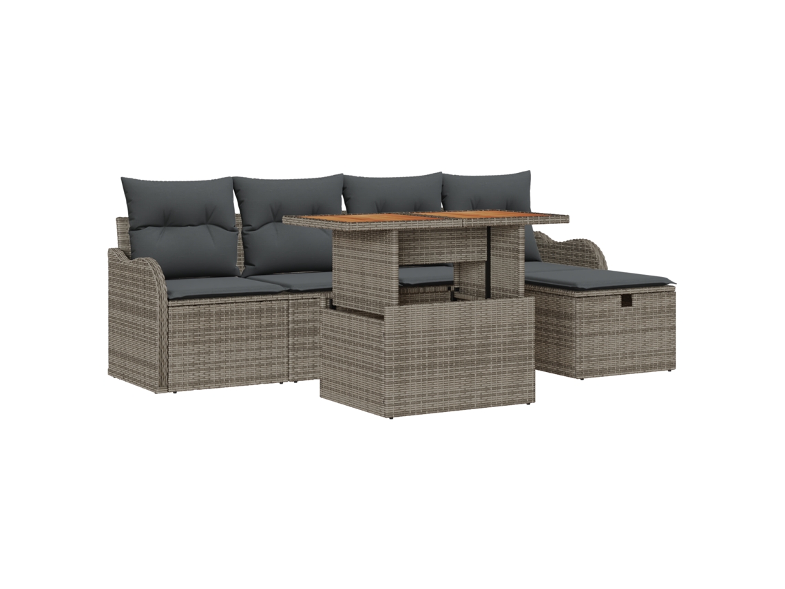 Conjunto 6 Sofá De Jardim Vidaxl Cinzento Vime Pe (100 X 55 X 73 Cm)