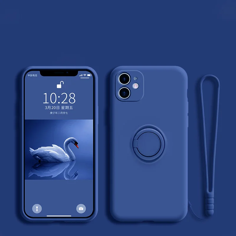 Capa De Celular Em Silicone Líquido Macio (azul 7 Plus E 8 Plus) Com Suporte, Anel E Alça De Pulso.
