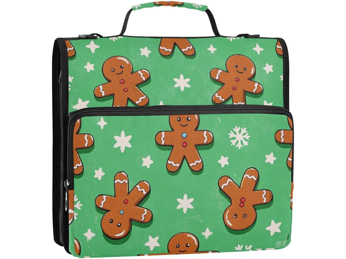 Organizador de Mesa com 3 Argolas, Alça e Ombro Removível, Estampa Gingerbread, Marrom, 3,8 Cm 34,5 X 31,5 8,9