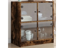 Vidaxl Armário De Apoio C/ Portas Vidro 68x37x75,5 Cm Carvalho Fumado