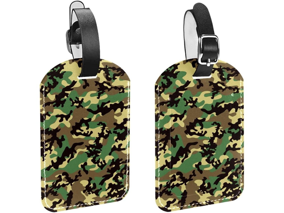 Conjunto De 2 Etiquetas Bagagem Em Couro Sintético Proteção Privacidade Estampa Camuflada Verde E Preta