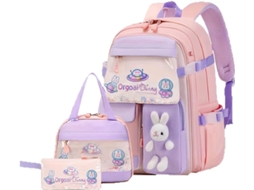 Mochila Escolar Feminina Para O Ensino Fundamental (1º Ao 5º Ano), Com Coelho Pelúcia Kawaii Lancheira