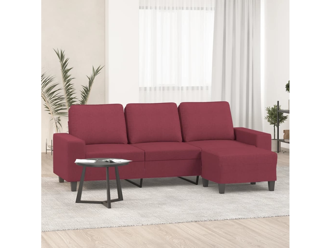 Sofá de 3 Lugares HARLANV1 com apoio de pés tecido vermelho tinto 180cm