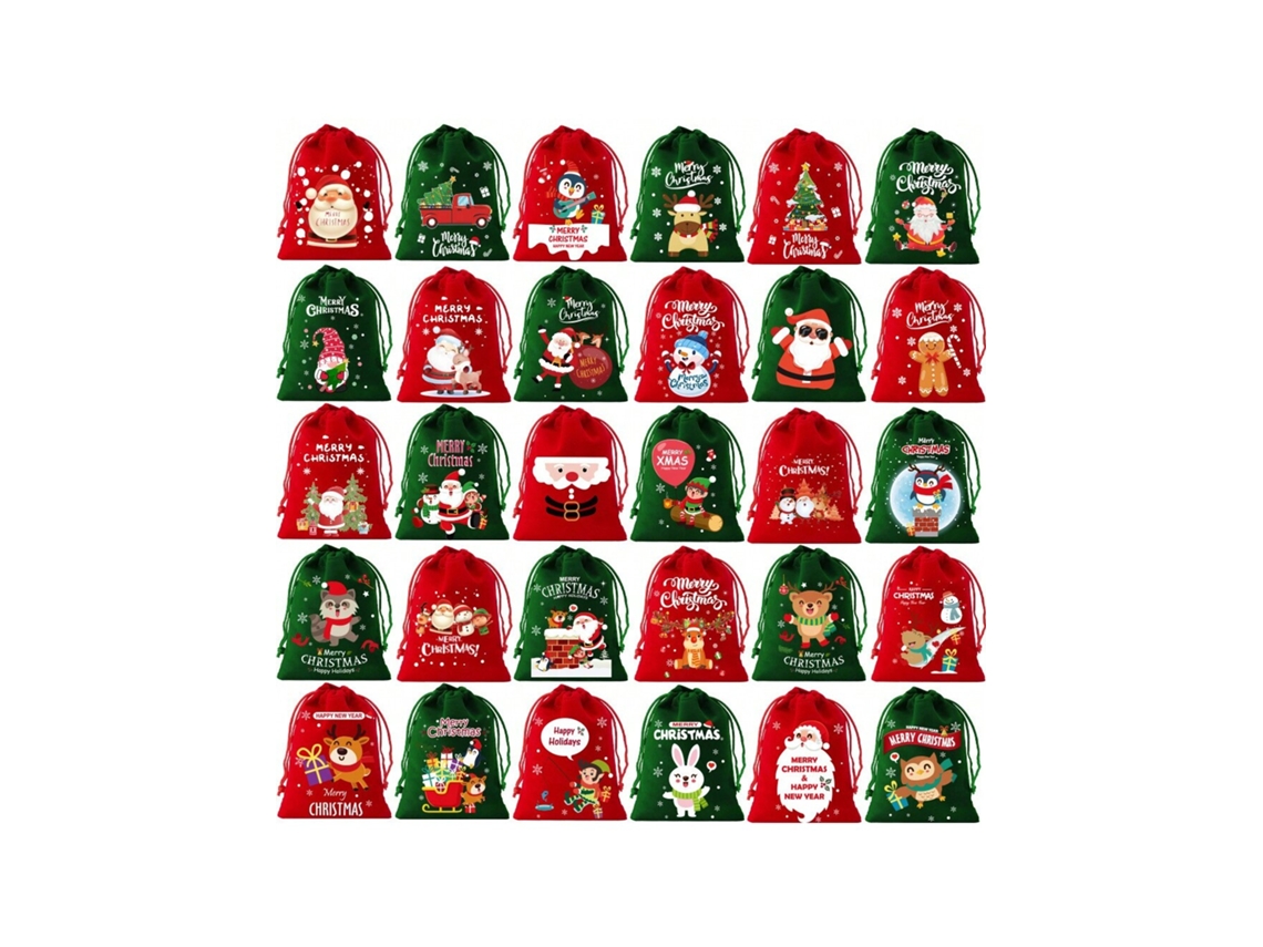Conjunto De 30 Sacolas De Presente De Natal, Sacolas De Algodão De Flanela Com Cordão, Embalagem Para Doces E Festas Igvtrade
