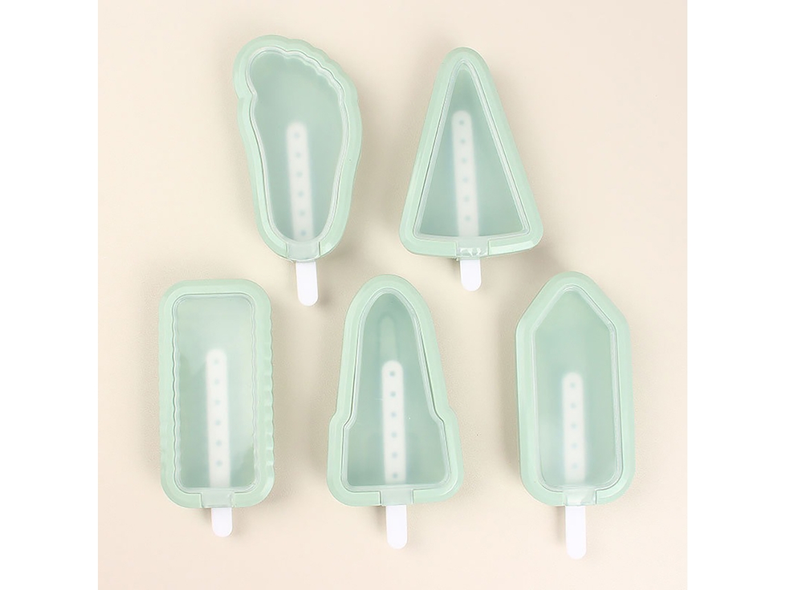 Conjunto de 5 Formas de Silicone Artesanais para Gelo, com Formatos Variados, Ideais para Fazer Sorvete. MDUG (verde)