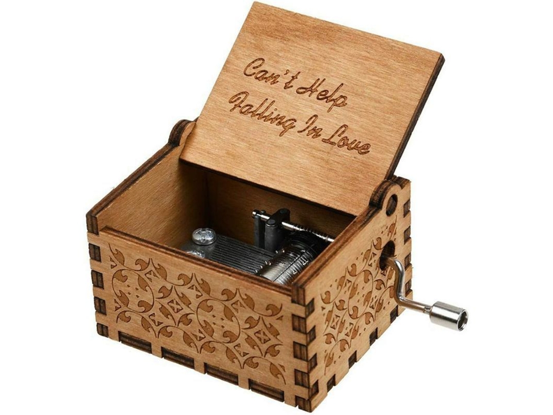 Caja De Música De Madera Grabada Antigua Con Manivela Sin Batería Para Cumpleaños Can't Help Falling In Love