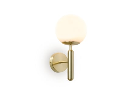Aplique De Parede Com Globo De Vidro Opalino E Suporte Dourado, Soquete E27, Ideal Para Quarto, Sala E Corredor. Alpinaluz