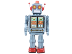 Brinquedo Robô De Lata Metálica Retro Azul