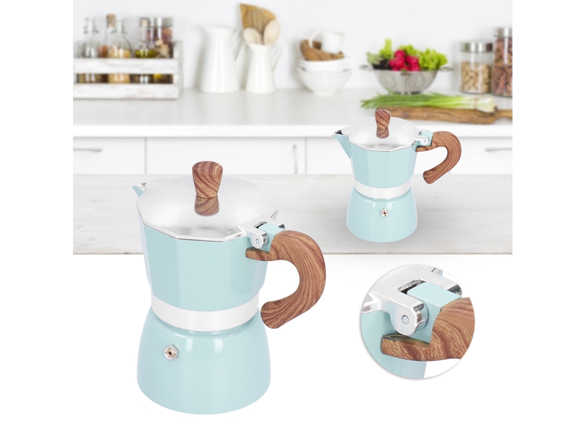 Cafeteira Prática De Alumínio De 150 Ml, Cafeteira Octogonal Moka Para Casa, Escritório, Cozinha, Azul Marinho Brilvibera