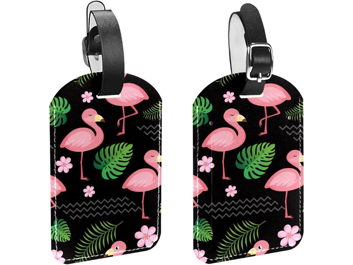 Conjunto De 2 Etiquetas Bagagem Em Imitação Couro Com Estampa Flamingo