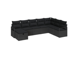Conjunto 8 Sofá De Jardim Vidaxl Preto Vime Pe (287 X 177 X 85 Cm)