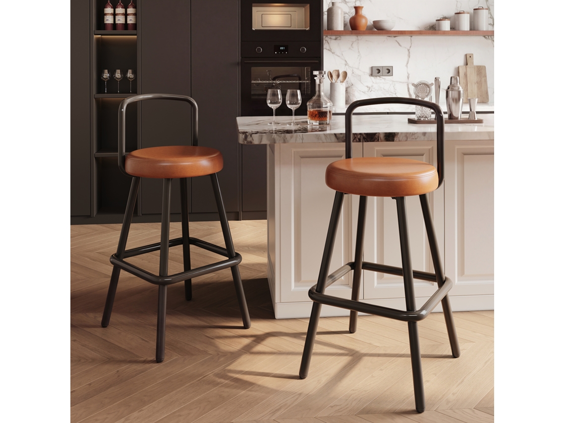 Conjunto 2 Banquetas Bar Modernas Couro Pu Marrom