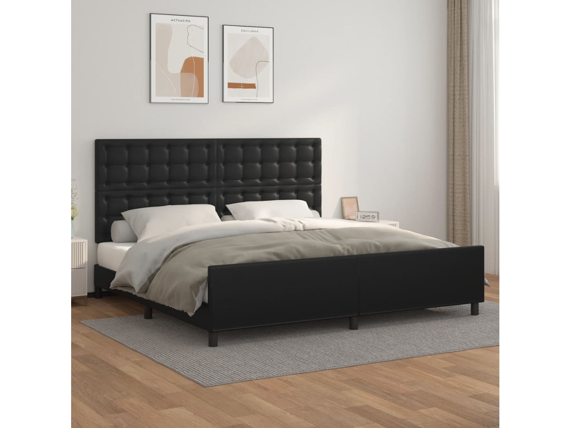 Vidaxl Estrutura Cama C/ Cabeceira 200x200 Cm Couro Artificial Preto