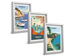 Galeria De Pinturas Muraisvistas Urbanas Da Grécia, Canadá E Austrália Moldura Prateada Fotos Para O Escritório Espelharte (3 Peças 20x30 Cm)