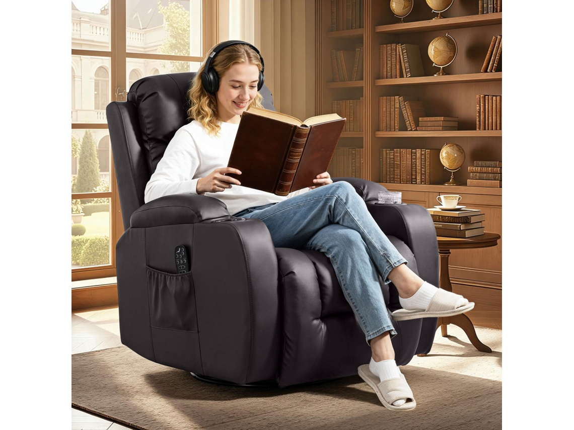 Massage Chair With Rocking, Reclining And Warming Function, 3 Modes, Rotatable, Dark Brown