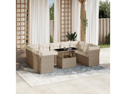 Vidaxl 10 Pcs Conjunto De Sofás P/ Jardim Com Almofadões Vime Pe Bege