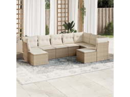 Vidaxl 9 Pcs Conjunto De Sofás P/ Jardim Com Almofadões Vime Pe Bege