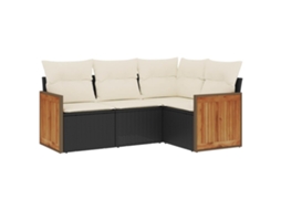 Conjunto 4 de sofás para jardim c/ almofadões VIDAXL vime PE preto